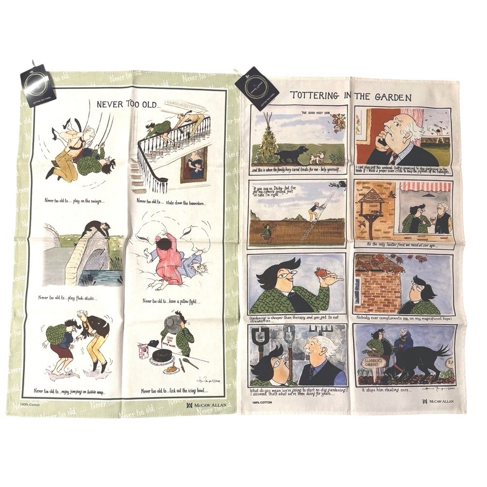 McCaw Allan Tottering by Gently Tea Towel Set of 2 Comics Old Age Gift